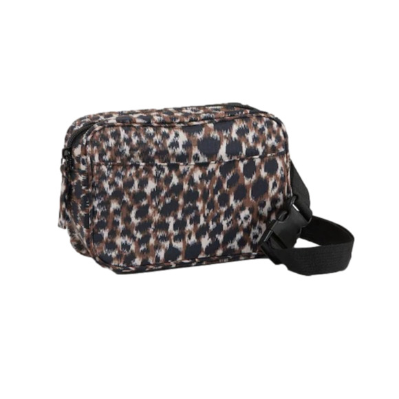 Nylon Crossbody Belt Bag animal print black & brown - Picture 1 of 9